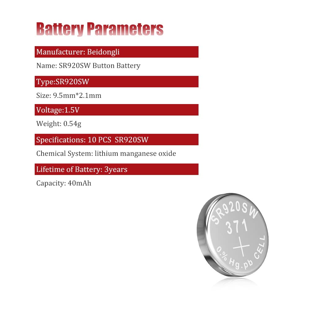 SR920SW Batteries Button Cell AG6 371 V371 Pack of 10 SR920SW 1.5V Alkaline Battery (20 Pack)