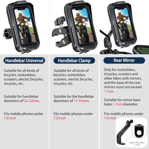 BTNEEU Waterproof Motorcycle Mobile Phone Holder Anti-Vibration Mobile Phone Holder for Scooter with Touch Screen 360° Rotation for 4.7-7.0 Inch Smartphone