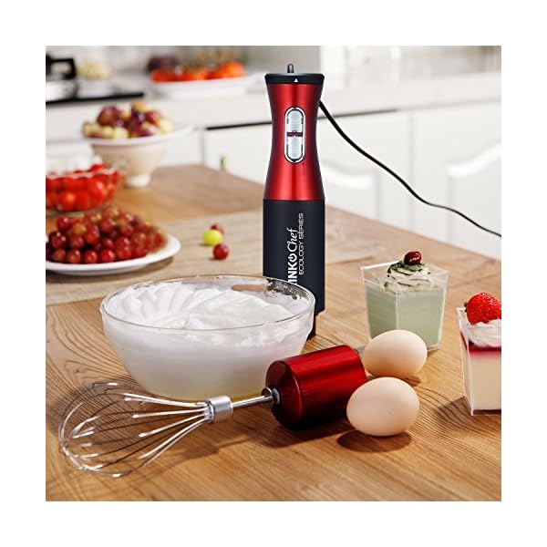 Hand Blender 3 in 1 LINKChef Hand Blender 500W, 500ml Food Processor, 800ml Beaker, Whisk, Robust Titanium Coating…