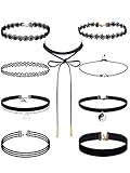 eBoot Black Choker Necklaces Set Velvet Tattoo Lace Choker Set for Women and Girls, 9 Pieces