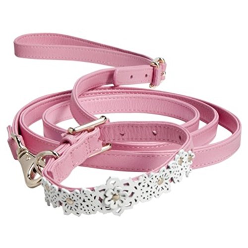 Oscar de la Renta Pink Leather Pet Collar & Leash Set (Medium)