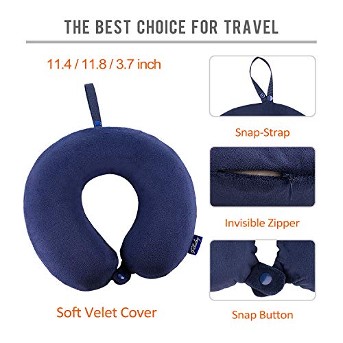 Fabuday Travel Pillow Memory Foam Head Neck Support Pillow for Airplane, Car, Office, with Attachable Snap Strap Soft Washable Cover