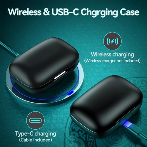 Active Noise Cancelling Ear Buds Wireless Earbuds 80H Playtime Bluetooth Headphones Over Ear Hooks Earphones with Power Display Case Hi-Res Stereo & Clear Calls for Sports Running Gym Workout Black