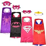 SPESS Superhero Capes and Masks 4 Pack Cartoon Satin Capes Set for Kids