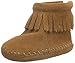 Minnetonka Back Flap Bootie (Infant/Toddler),Brown,1 M US Infant