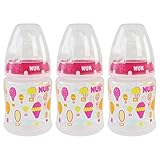 NUK 3 Piece Silicone Core Orthodontic Bottle, Slow Flow, 5 Ounce (Pink)