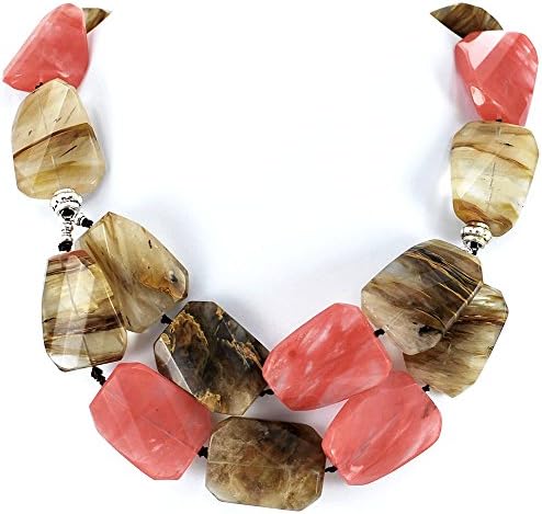 008 Ny6Design 2 Strands Fire Volcano Quartz Hand Knotted Long Necklace wSilver Plated Clasp N5042902n