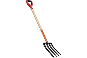 Idzo Garden Pitch Fork, 4-Tine Steel Digging Fork with 45-Inch Wooden Handle, Heavy Duty Spading Fork for Compost, Soil, Mulch, and Yard Work, Strong Y-Grip Design, Essential for Gardeners