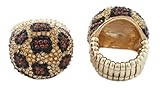 Goldtone with Black & Brown Iced Out Leopard Print Round Stretch Ring
