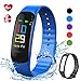 Lintelek Fitness Tracker - Sport Pedometer Color Screen Watch with Heart Rate Blood Pressure Oxygen Monitor, Step and Calorie Counter IP67 Smart Bracelet with Black Strap for Kids Women & Men (Blue)