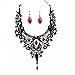 MEiySH Elegant Black Lace Gothic Lolita Red Pendant Choker Necklace Earrings Set (Necklace+Earring)