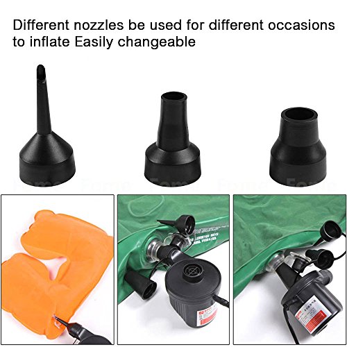 Electric Air Pump,FOME 110V AC/12V DC Portable Quick Fill Air Pump with Different Nozzles for Travel Inflatable Deflating Air Mattress Bed Lake Floats Rafts Pool Toys Home/Car Use - Thumbnail 4