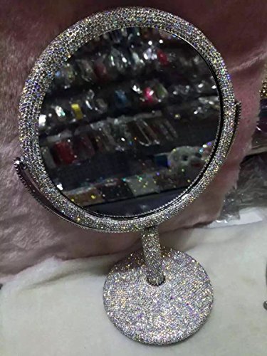 TISHAA Luxury Cute Style Bling Bling Small White Crystal Diamond Studded Double Make Up Magnification Stand Mirror USA - Small Size 2
