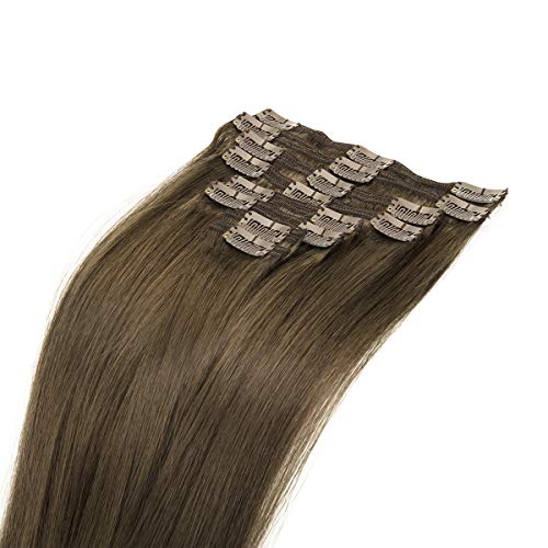 100% Remy Clip in Hair Extensions Remy Human Hair Standard Weft Natural Hair 8 Pieces 18 Clips Long Smooth Soft Silky Straight 20"/20inch 3.7 OZ
