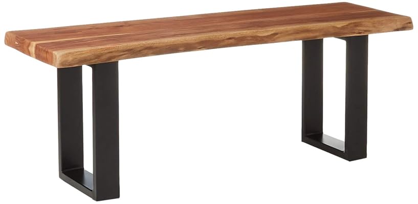 Alpine Live Edge Solid Wood 48" Bench with Metal Legs, Natural