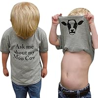 Sagton Summer Ask me About My moo Cow, Toddler Kids Baby Boys T-Shirt Short Sleeve Tops Tees (Gray B, 3T)