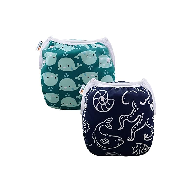 ALVABABY Swim Diapers 2pcs Baby & Toddler Snap One Size Reusable Adjustable Baby Shower Gifts Baby Boy SW18-21