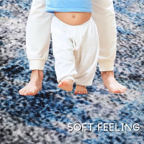 COOUS Washable Rugs for Living Room 160x230cm - Ultra Soft, Short Pile Non-Slip Non-Shedding Abstract Carpet, Stain Resistant Faux Wool for Bedroom Dining Room (Blue)