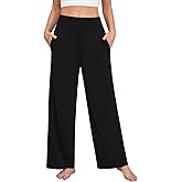 Braroz Womens Casual Soft Comfy Drape Flowy Lounge Pants Elastic High Waisted Palazzo Pajama Bottoms with Pockets