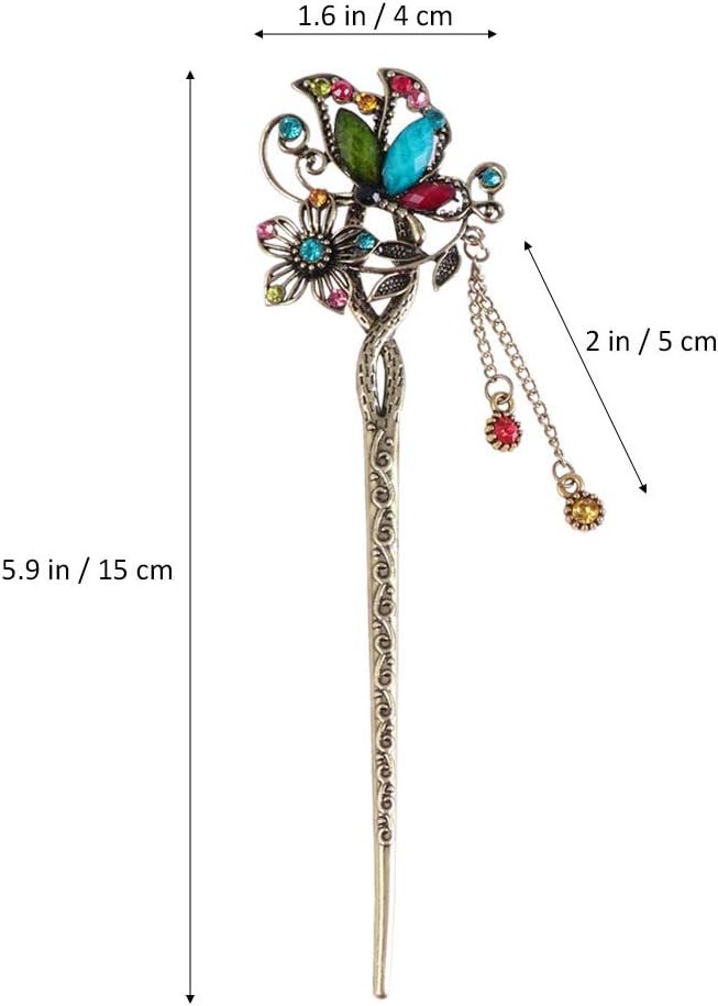 Lurrose Vintage Butterfly Hair Stick with Tassel Decorative Metal Hairpin for Women Girls Updo Hairstyles Stylish Hair Chopsticks for Party Casual Wear - Image 3