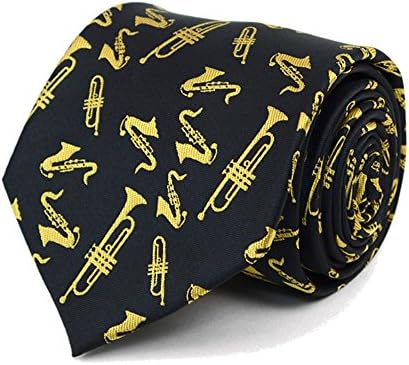 Men's Brass Musical Instruments Music Band Tie Necktie (Black)