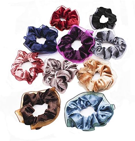 10 Pcs Soft Velvet Hair Scrunchie Colorful Elastic Spring Hair Bands Ponytail Holder W/Lace Trim Hair Accessories for Women or Girls