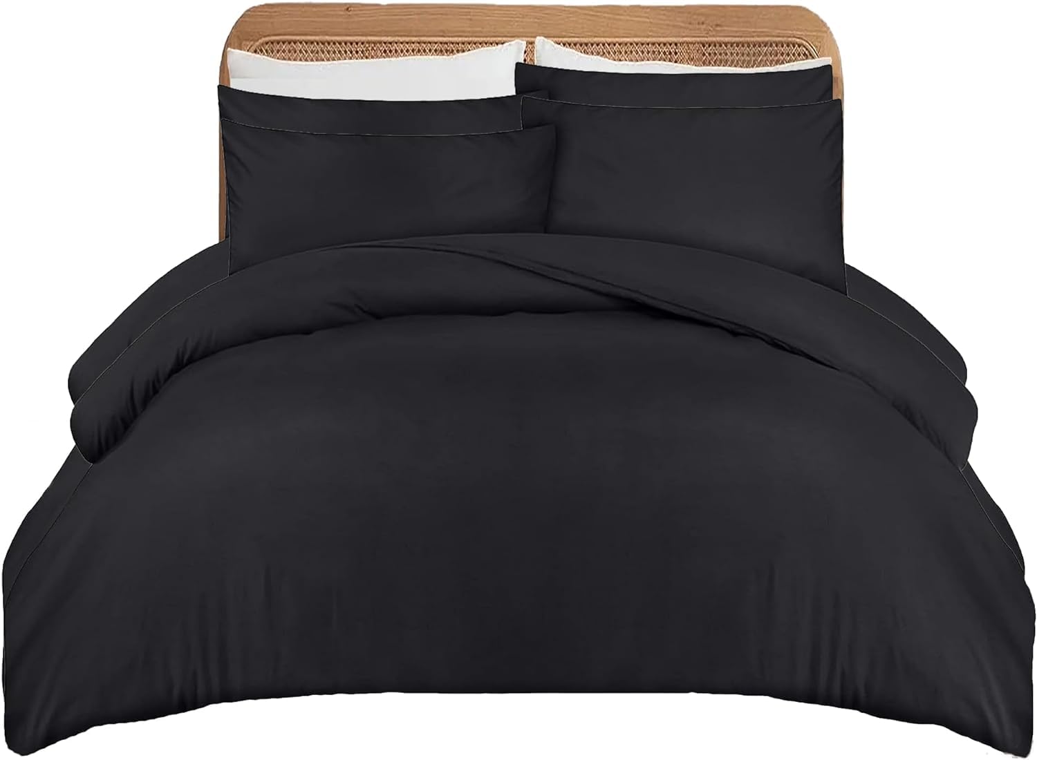 APEX FURNISHINGS Double Duvet Cover Sets - 100% Brushed Microfiber Bedding Quilt Cover with Pillowcases - Black