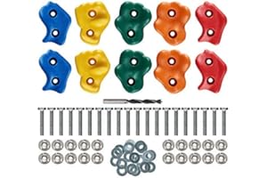 Safe Kidz 10 Assorted Deluxe Rock Climbing Holds for Kids :: Outdoor Climbing Stones Kit with 20 Swing Safe Fasteners + Drill Bit :: Easy to Install on Lumber from 3/4" to 1.25" Thick