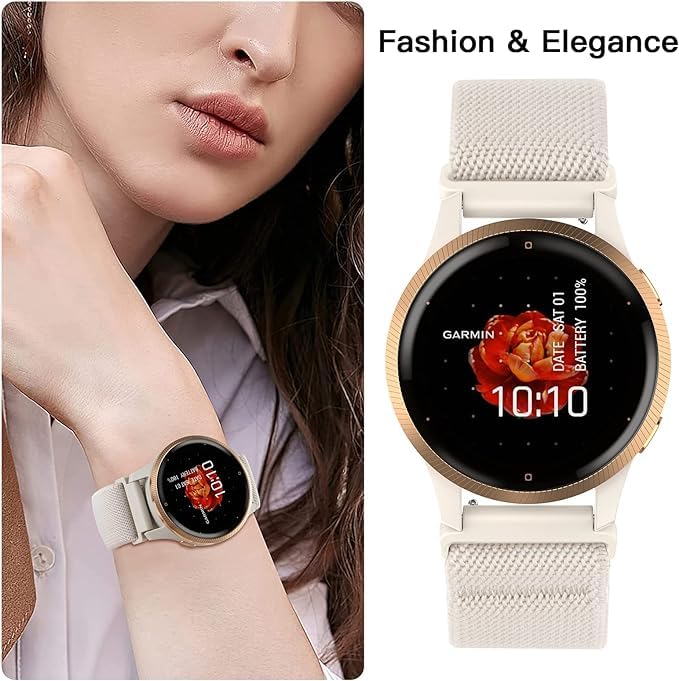 Wizvv Compatible with Garmin Vivoactive 5 Band 20mm, Vivoactive 6/3, 10 Pack Nylon Watch Bands for Garmin Forerunner 165/55/245/Venu/Venu Sq/Venu 2 Plus Soft Stretchy Replacement Strap for Women Men