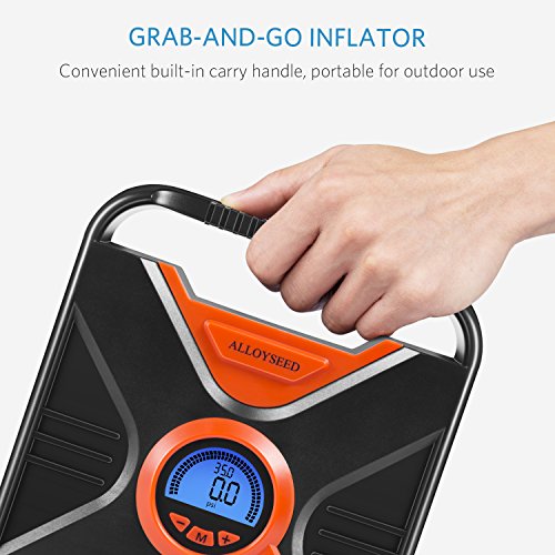 Alloyseed Portable Tire Inflator, Digital Air Compressor Pump Auto to Gauge and Shut Off, 12V DC 150 PSI Tire Pump with Emergency LED Lights for Car, Truck, Vehicle, Bicycle RV and Inflatables