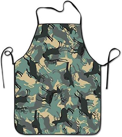 Camouflage Antelope Personalized Waist Adjustable Durable Apron Unisex Kitchen Cooking Comfortable Apron Grill Cooking Baking Crafting Chef Apron Commercial Restaurant Apron