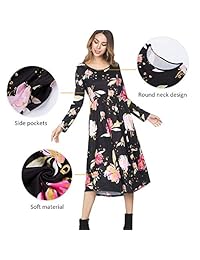 HOOYON Vestido de manga larga con bolsillos para mujer, estilo casual