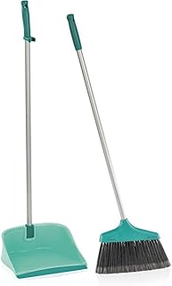 Leifheit Kehrset Classic mit Stiel und offener Schaufel, Kehrschaufel Set mit gesplissten Borsten, Besen und Kehrschaufel mit extra langer Gummilippe