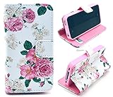 Welity 4073103 Pink Flowers Graphic Magnetic Snap Flip PU Leather With Stand Wallet Cover for Apple iPhone 4/4S/4G