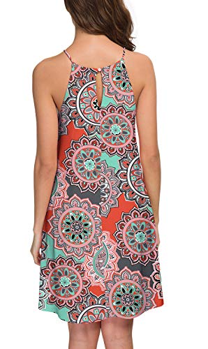 thumbnail image 2 of Women's Boho Floral Halter Dress - Sleeveless A-Line Summer Mini Dress 2 of 12