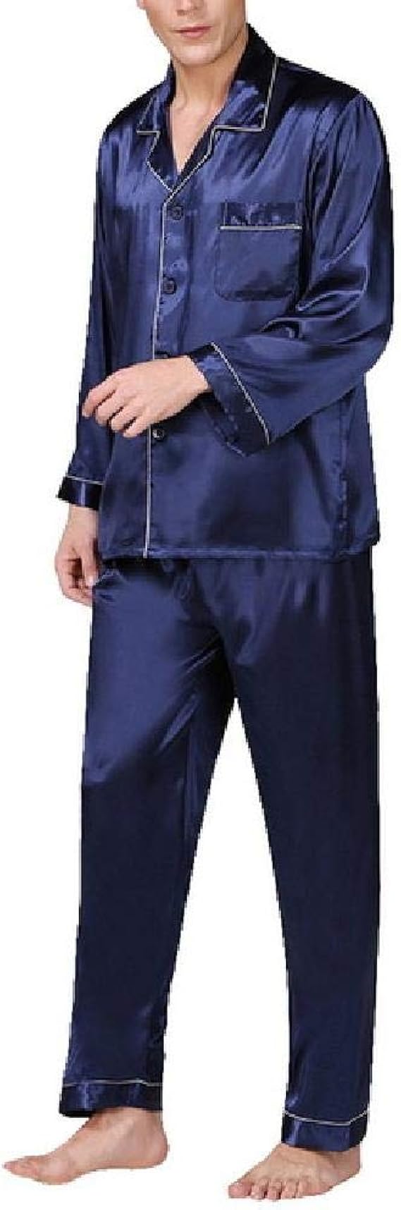 Set Men Pajamas Silk Sleepwear Male Modern Style Soft Cozy Satin