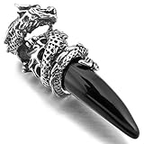 INBLUE Men's Stainless Steel Pendant Necklace Crystal Silver Black Dragon Wolf Tooth -with 23 inch Chain