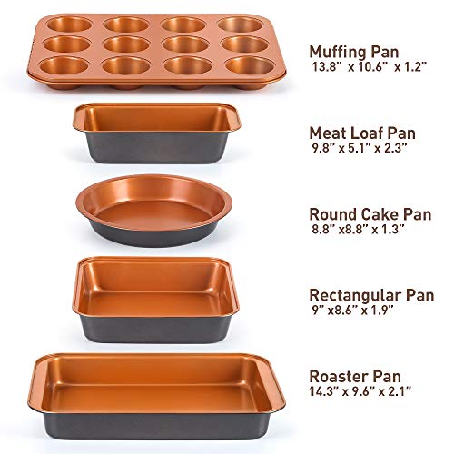 SHINEURI 19 Piece Copper Nonstick Cookware Set - 10 Pieces Kitchen Pots and Frying Pan Set, 5 Pieces Bakeware Set & 4 Pieces Cooking Utensil - Dishwasher & Oven Safe, PFOA/PTFE Free (Copper)