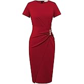 GRACE KARIN Work Dresses for Women 2026 Short Sleeve Sheath Business Midi Dress Ruched Bodycon Office Church Outfits