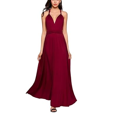 Frauen Sexy Lange Abendkleid Elegant V Ausschnitt Bodenlangen MultiWay Party Cocktailkleid Brautjungfer Kleider