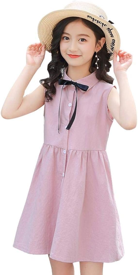 Amazon Yyw ワンピース 女の子 ガールズ キッズドレス 半袖 2点セット ノースリーブ キッズ服 子供服 無地 可愛い 夏服 洋服 通園 普段着 前開き ワンピース チュニック 通販