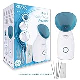 Krasr ® Large 3-in-1 Nano Ionic Warm Mist Facial Steamer Personal Sauna - Spa Moisturizing Salon Skin Care Pores Cleanse Hot Mist Face Sprayer - Clear Blackheads - Bonus 5 Piece Stainless Skin Set