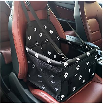 U Only You Deluxe Portable Pet Dog Cat Car Booster Safety Seat,Foldable Pet Travel Carry Bag with Clip-On Safety Leash,Zipper Storage Pocket for Dog Cat Puppy Kitty up to 25 LBS (Black - Paw prints)