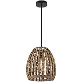 Globe Electric 60750 Marlow 1-Light Pendant Light, Brown Woven Rattan Shade, Black Hanging Cord