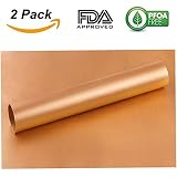 Amhii Copper BBQ Grill And Bake Mat Set Of 2-100% Non Stick Gold Grill & Baking Mats - Reusable, Easy To Clean - Teflon Fiber Grill Roast Sheets For Gas, Charcoal, Electric Grill - 40 X 33 Cm