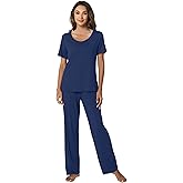 WiWi Womens Viscose from Bamboo Pajamas Set 2 Piece Soft Top with Long Pants Pjs Sleepwear Lightweight Loungewear Sets S-XXL