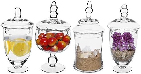 Amazon Com Set Of 4 Clear Small Glass Apothecary Jars Wedding Candy Buffet Jars Centerpiece Displays With Lids Home Kitchen