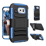 Galaxy S6 Case, LoHi 3 Layer Holster Combo Shockproof [Drop Protection][Heavy Duty] Hard PC Cover Case with Rotating Ratching Kicks and Belt Swivel Clip for Samsung Galaxy S6 (Blue)