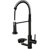 OWOFAN Pull Down Kitchen Faucet with Cup Washer Black | Kitchen Sink Faucet with Deck Plate,Glass Rinser,Single Handle,Single Hole,Lead-Free Stainless Steel