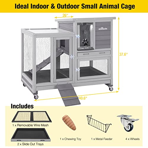 Aivituvin Rabbit Hutch Bunny Cage Indoor and Outdoor, Two Story Guinea